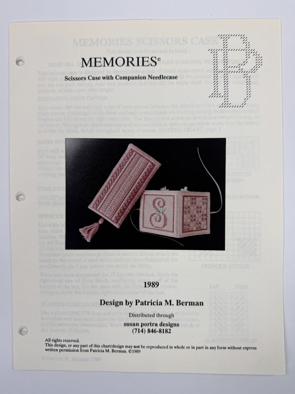 Memories Scissors Case & Needlecase Needlepoint Chart Patricia Berman 1989